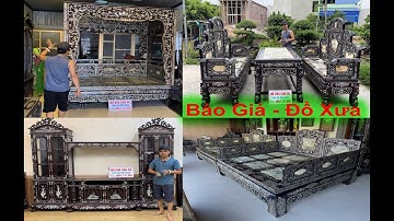 bàn ghế ngũ sơn khảm ốc, giường ba thành cẩn ốc, giường long sàng cẩn ốc, kệ tivi khảm ốc