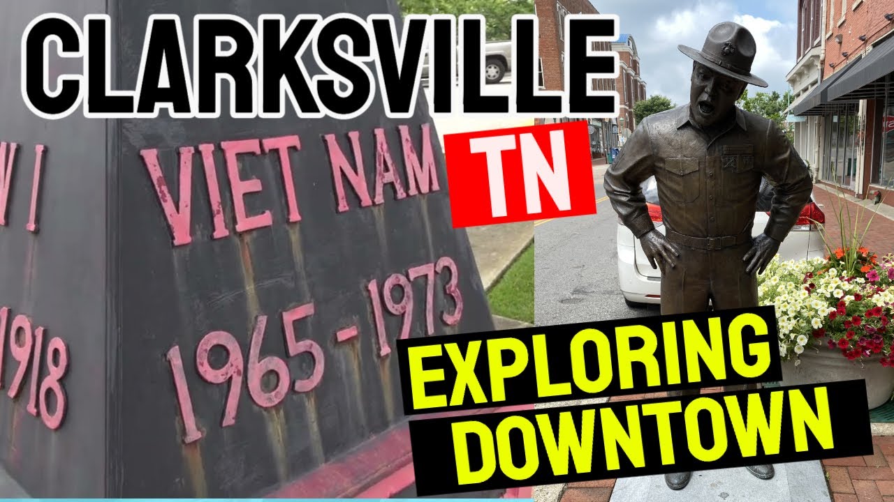 Clarksville Tn Downtown Old City Hall, военные мемориалы, кадры с дрона ...