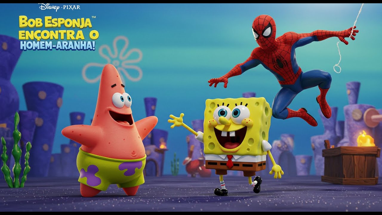 Bob Esponja encontra o Homem-Aranha! 😱 Veja o que acontece nessa ...