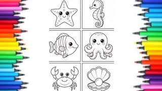 Cute Sea Animals Drawing and Coloring for Kids and Toddlers