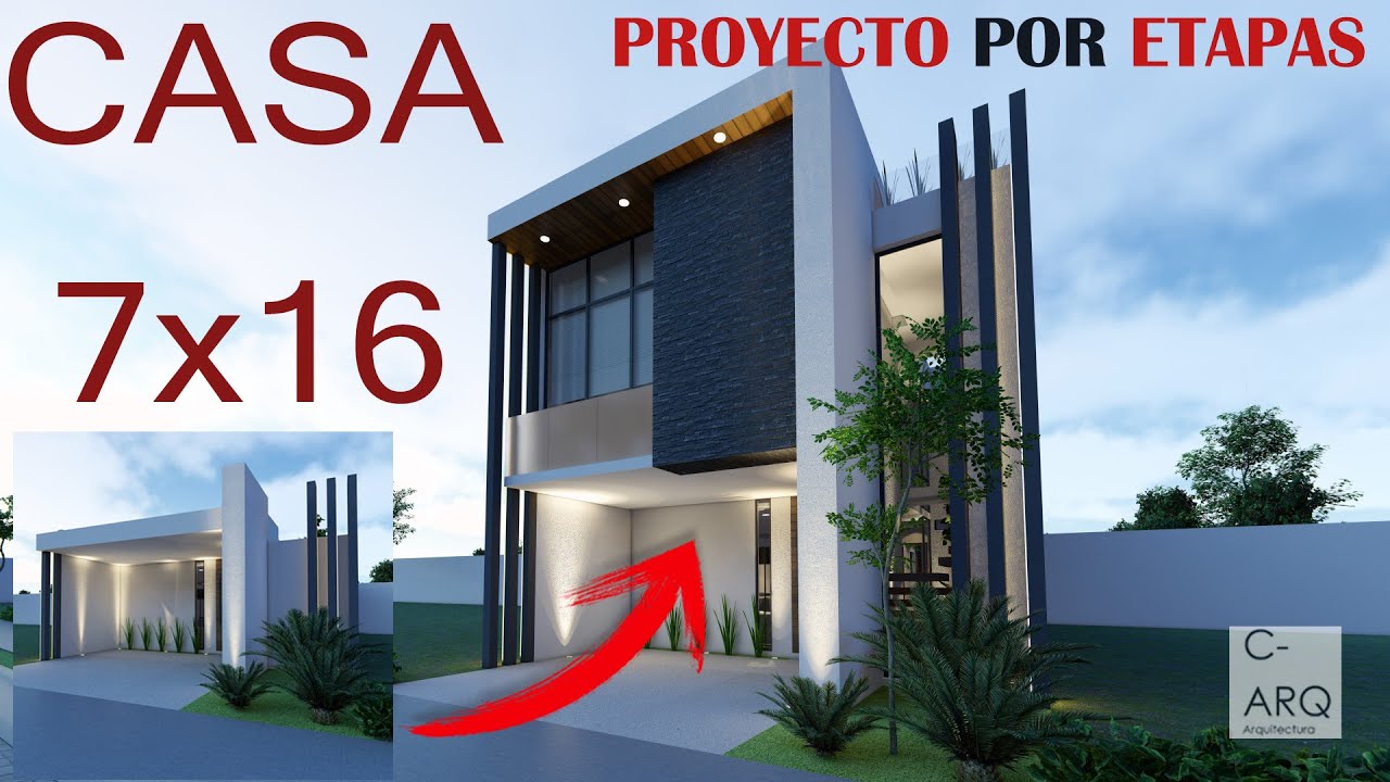 PROYECTO CASA PEQUEÑA 7mx16m POR ETAPAS, 4 RECÁMARAS, DOS PISOS | HOUSE IN STAGES 7mx16m
