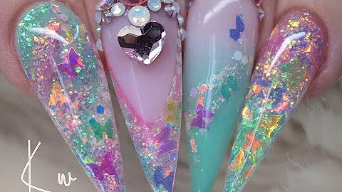 Glitter Acrylic Nails| Reverse French| Nail Ideas