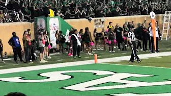 10-10-2025 The University of North Texas Green Brigade play their stand cheers during the game.