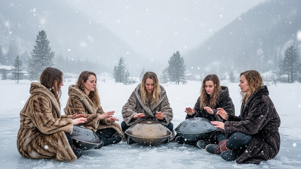 Soft Handpan Echoes Over Flowing Water And Birds In A Calm Forest Night For Deep Sleep