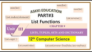 💥12th Computer Science - Chapter 9 | List Functions in Python | Part#3