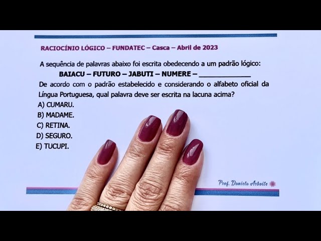 FUNDATEC - Raciocínio Lógico - Sequência de palavras - Casca abril 2023