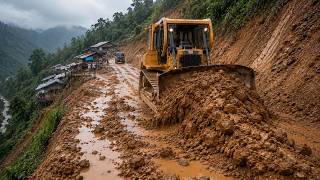Extreme Mountain Road Construction: Bulldozer Working On Steep Muddy Cliffs!