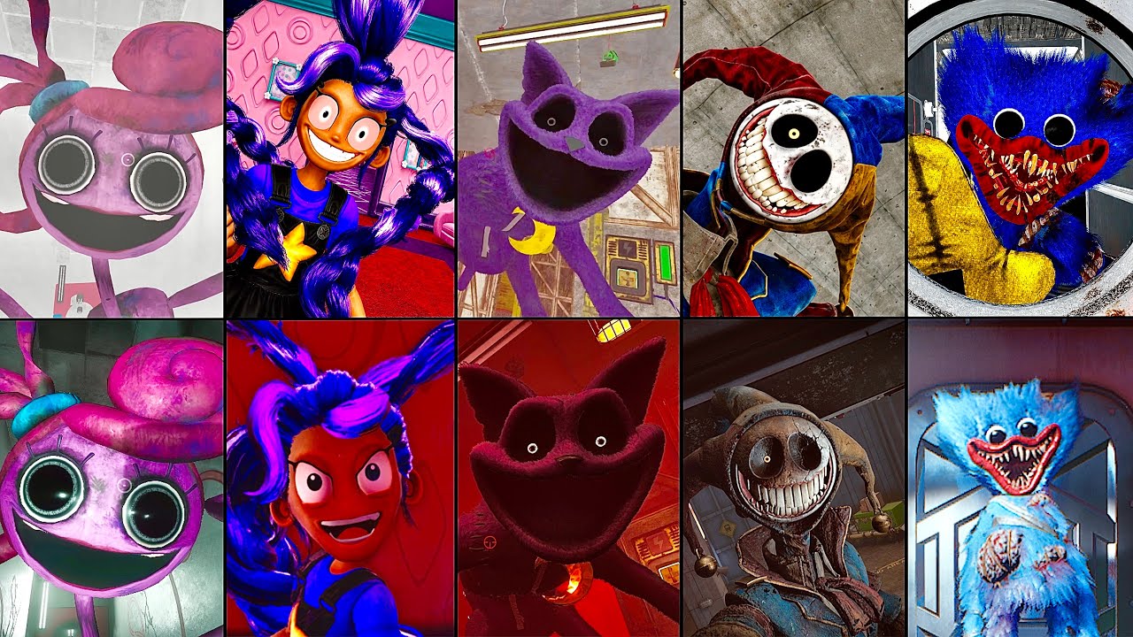 Poppy Playtime Chapter 1, 2, 3, 4 & 5: All Jumpscares BRIGHT MODE
