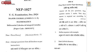 UG 1ST SEM MATHEMATICS DIFFERENTIAL CALCULUS AND INTEGRAL CALCULUS NEP DEC 2024 | CCSU