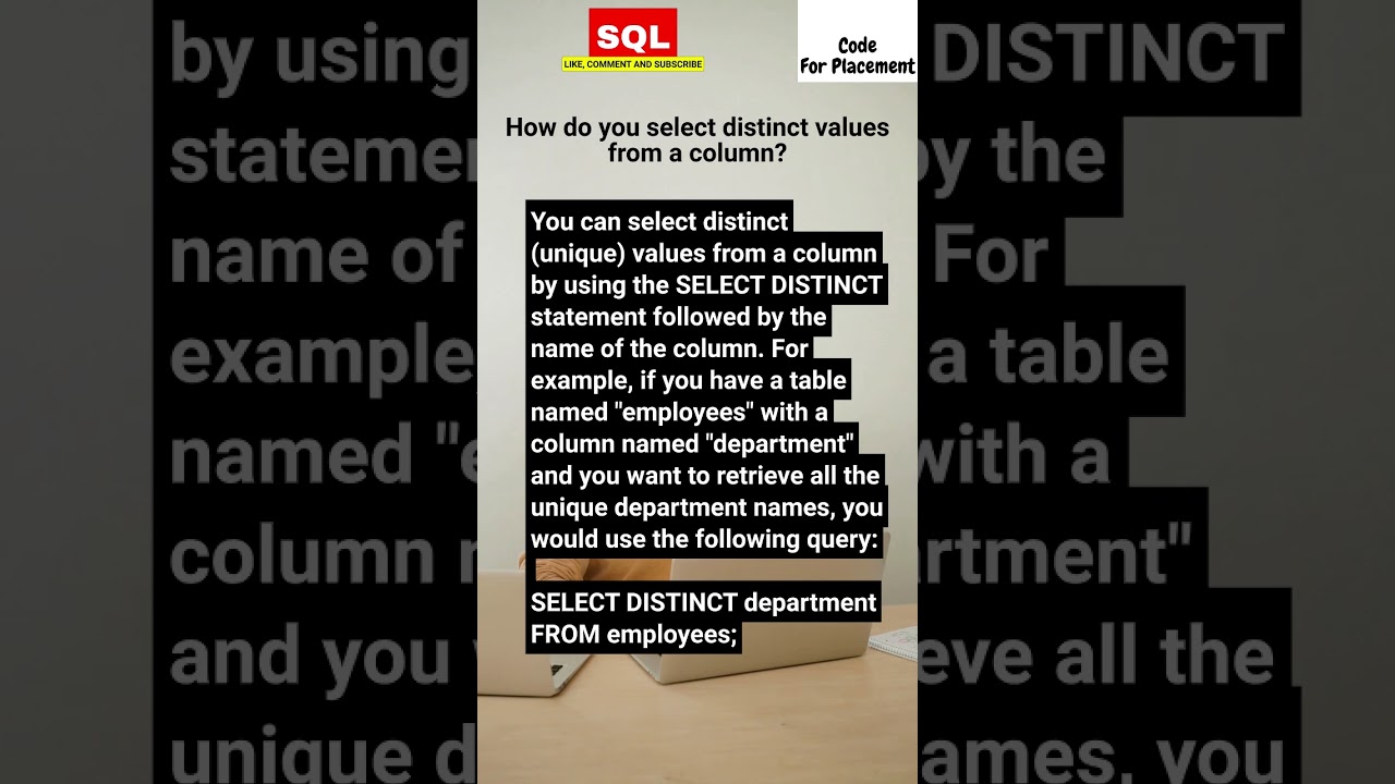 How to select distinct values from a column in SQL? #sql #sqlinterview 