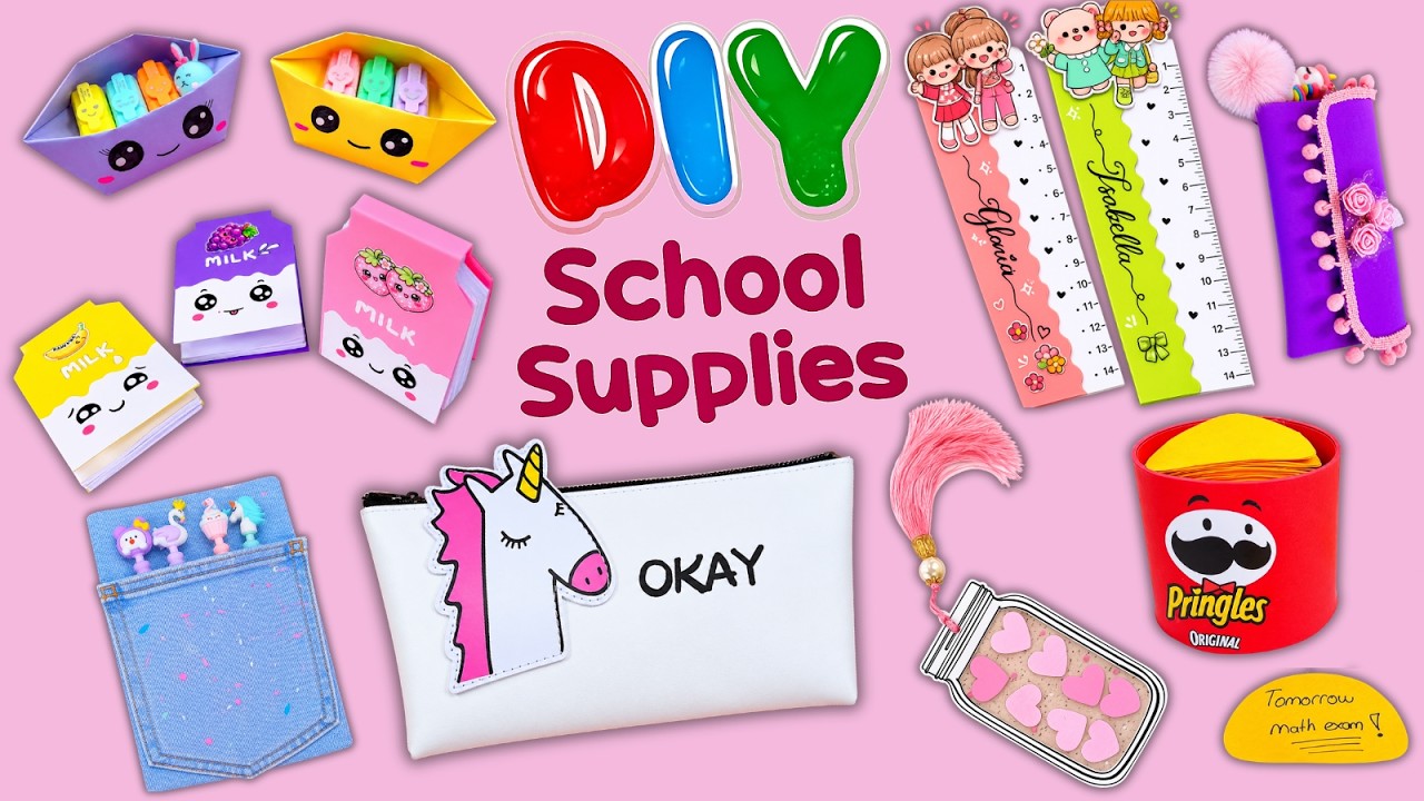 10 Cute & Easy DIY School Supplies Back To School Crafts - YouTube