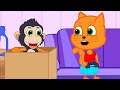 Cats Family in English - Monkey Mask on Brother Cartoon for Kids