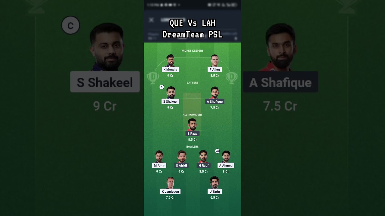 QUE VS LAH | Dream Team | PSL Prediction  