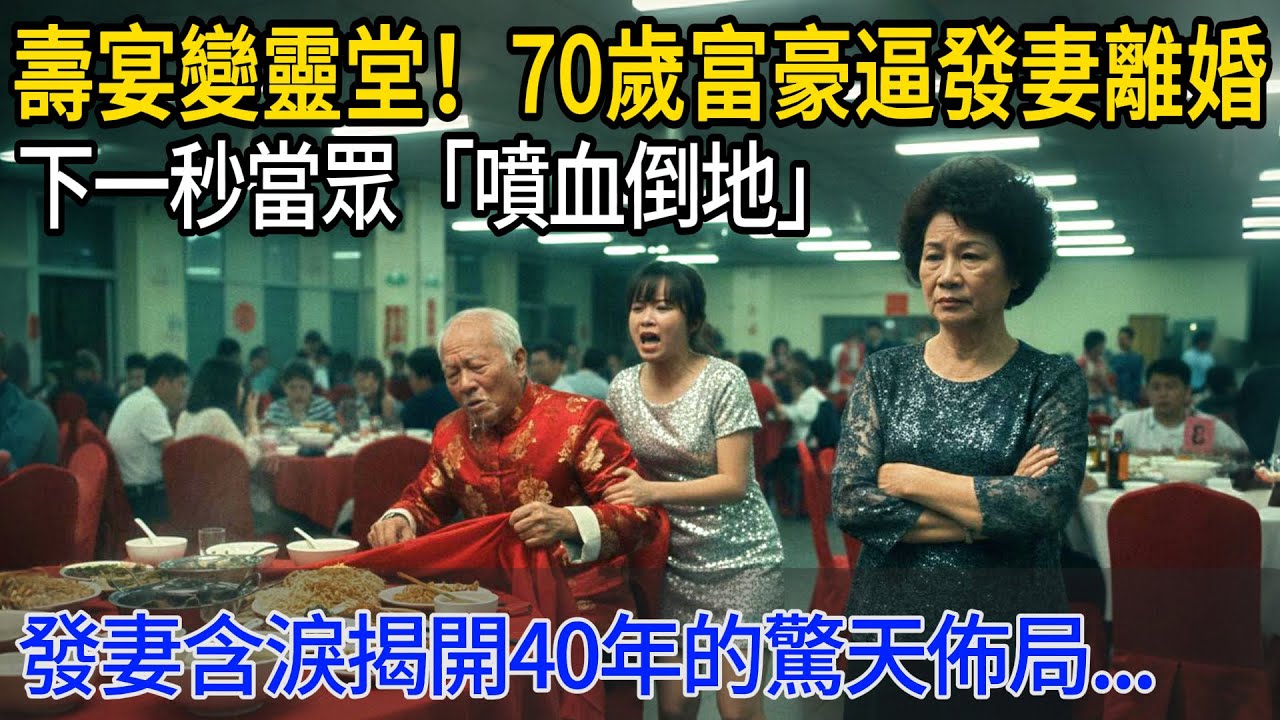 壽宴變靈堂？！70歲富豪逼發妻簽字離婚，下一秒當眾「噴血倒地」！隱忍40年的原配只說了一句話，丈夫瞬間破產，小三跪地求饒...