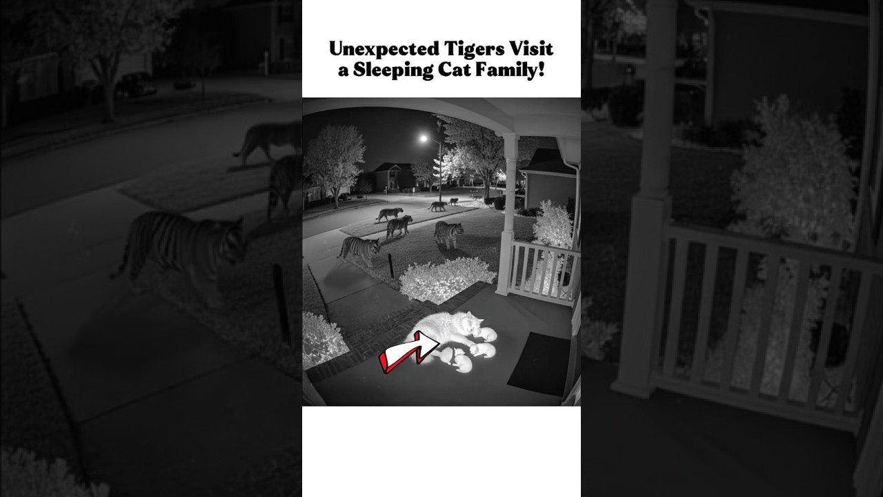 Sleeping Cat Family Surprised by Tigers in the Night!!! 