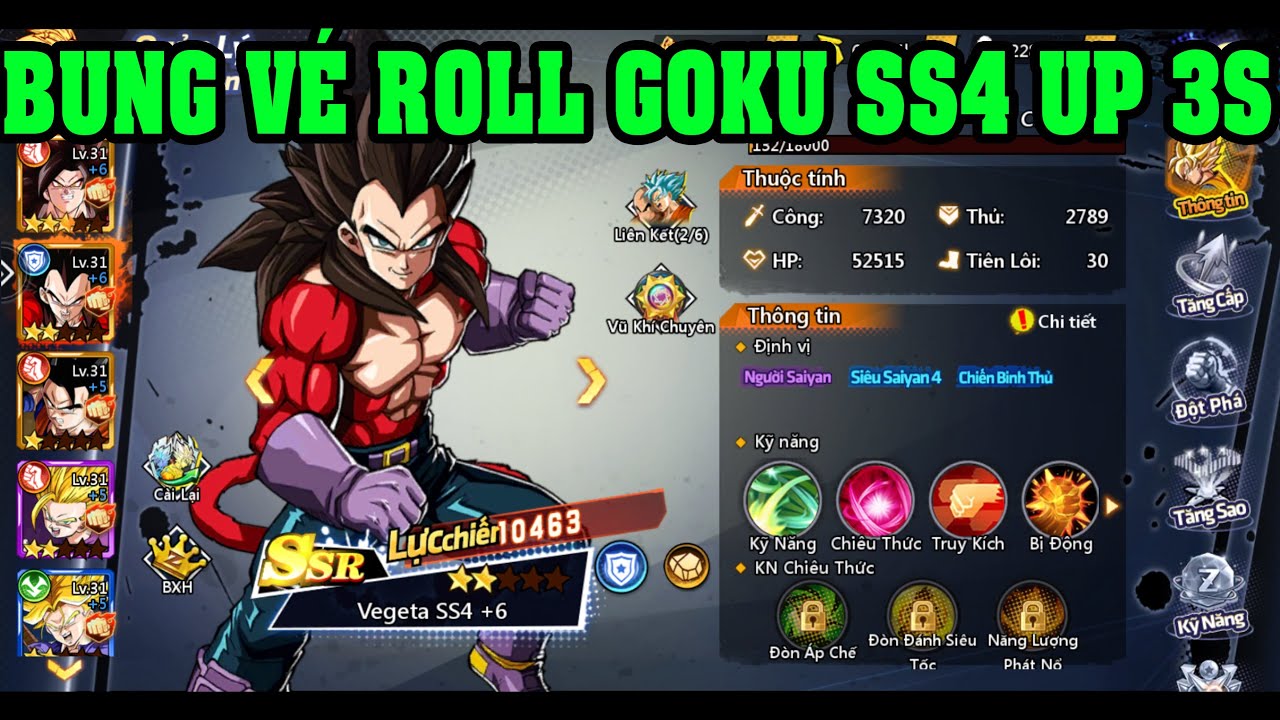 Combo Thức Tỉnh Bung Vé Chiêu Mộ Roll Tướng UP Đội Hình Combo Son Goku SS4 + Vegeta SS4