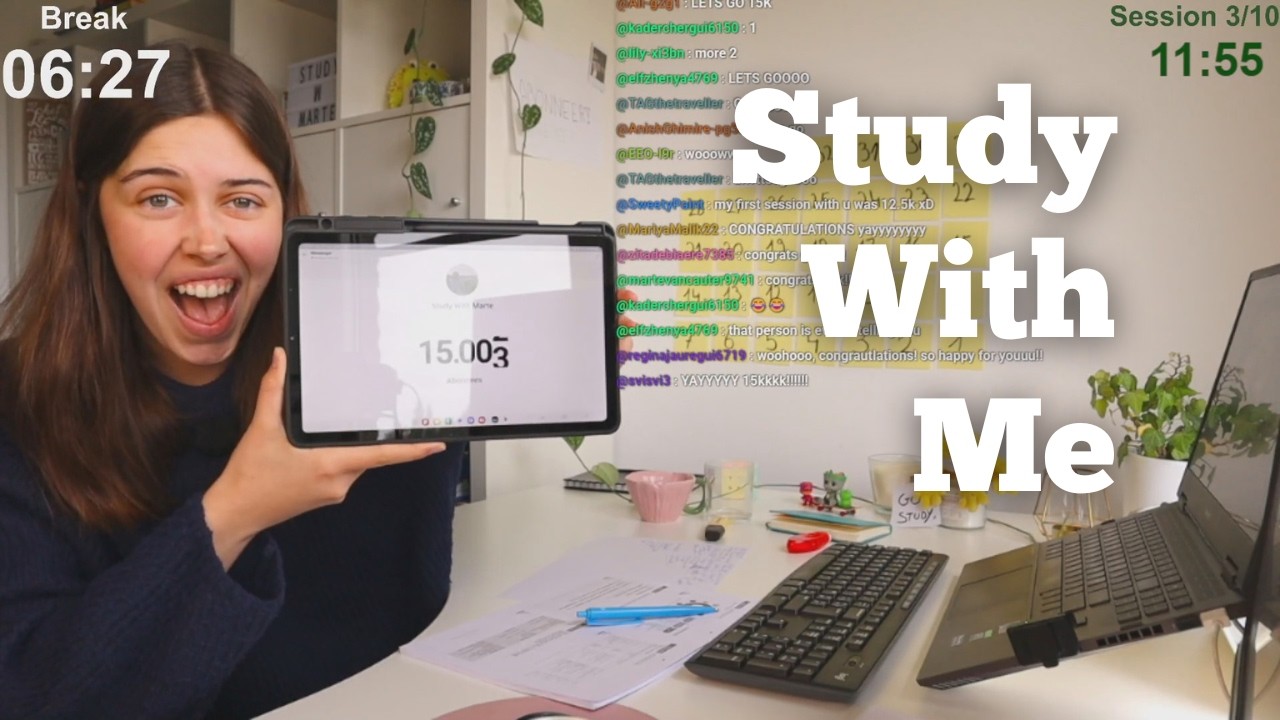 LIVE 12 HOURS Study With Me (60 min study + 10 break) - YouTube