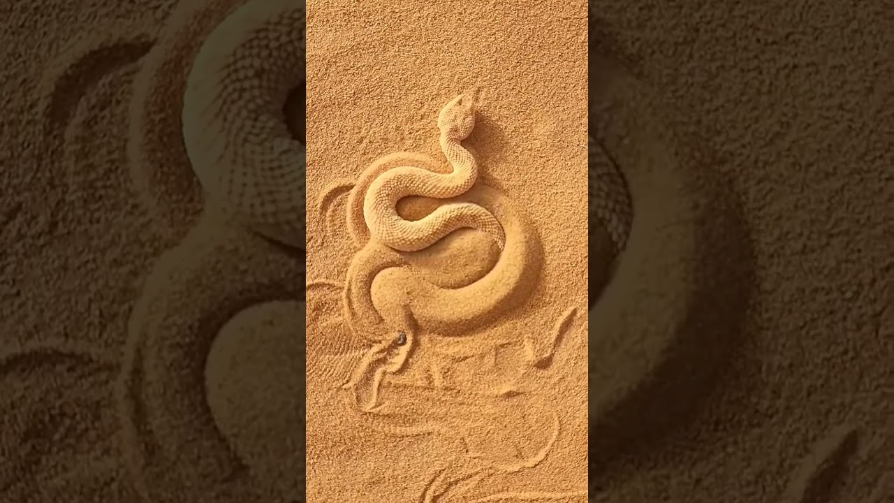 Sahara sand viper disappears in the sand in the desert of Morocco