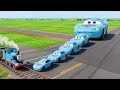 Big &amp; Small, Long &amp; Tall Lightning Mcqueen with Monster Truck Wheels vs Trains | BeamNG.Drive