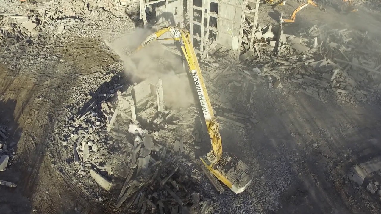 Снос ХЗБ: Komatsu PC750-6 HRD - Drone video