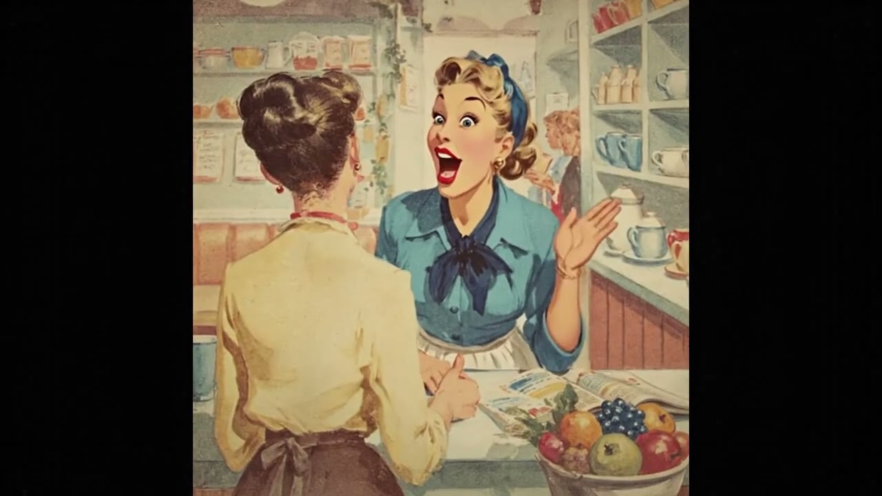 Анимированная сцена, вдохновленная винтажным американским журналом (пародия).