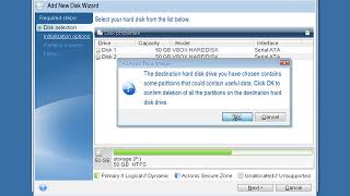 Acronis True Image Home - Adding (Initializing) Disk - Alternative source disk erase.