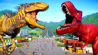 Malusaurus, T-Rex, Yoshi are Attacking Nublar City - Jurassic World Evolution Dinosaurs Fighting