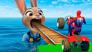 Spider-Man Against Judy Ride On Motorcycle Stunt Funny Moments Gta 5 Multiverse