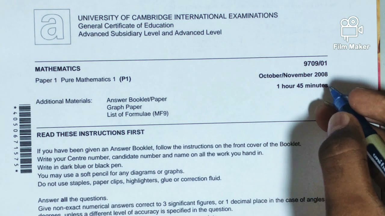 Q2 Pure Mathematics 1 Trigonometric identities Q2 9709 paper 1 oct nov 2008 ms