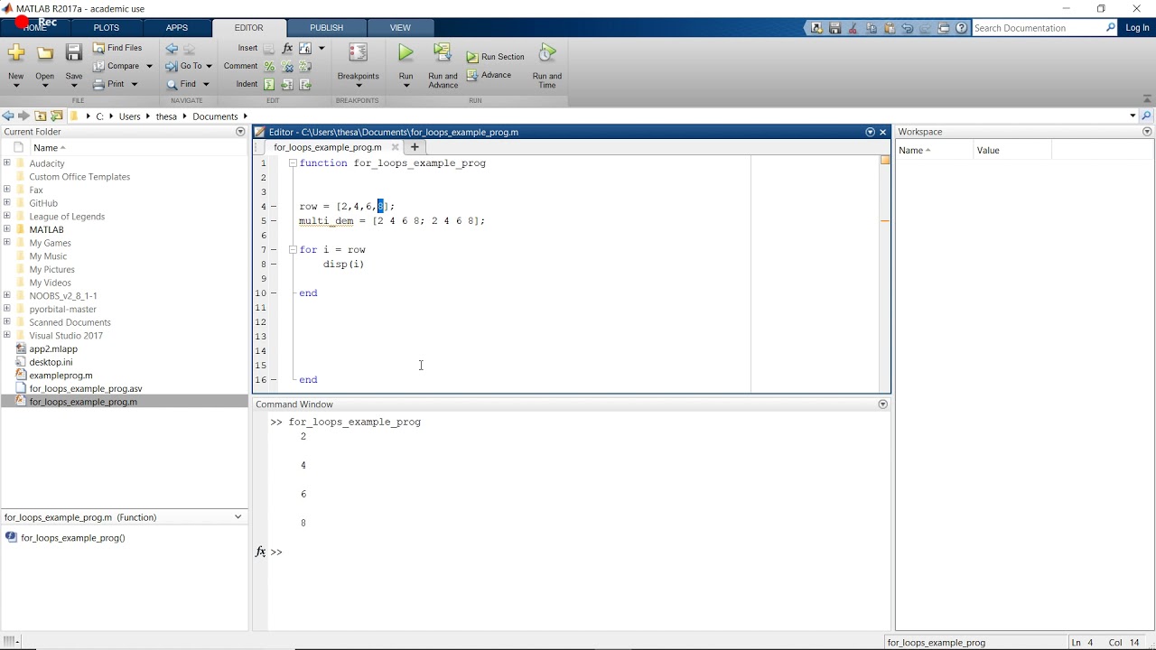 Iterating Over A Matrix With For Loops In Matlab