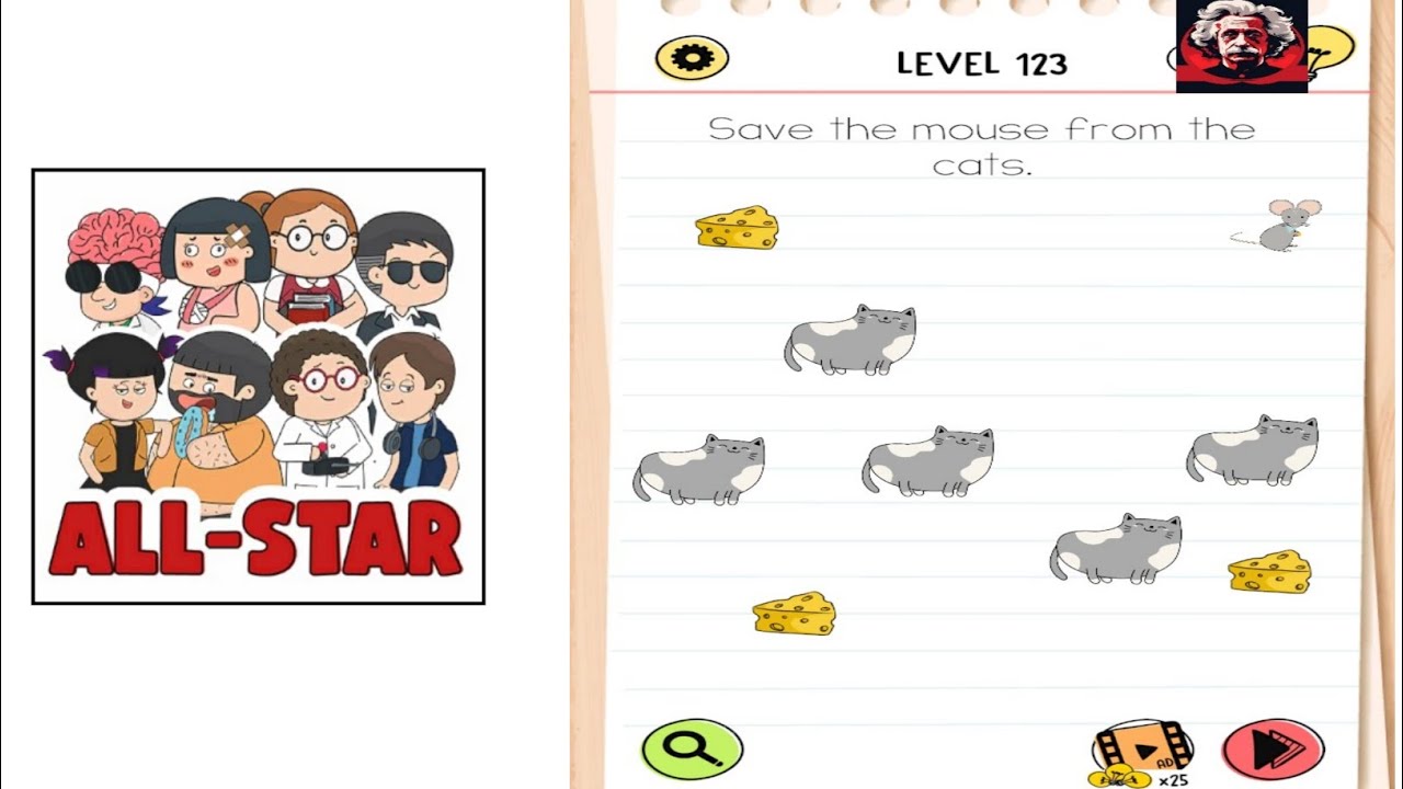 Brain test all star level 173 Walkthrough solution || save the mouse from the cats