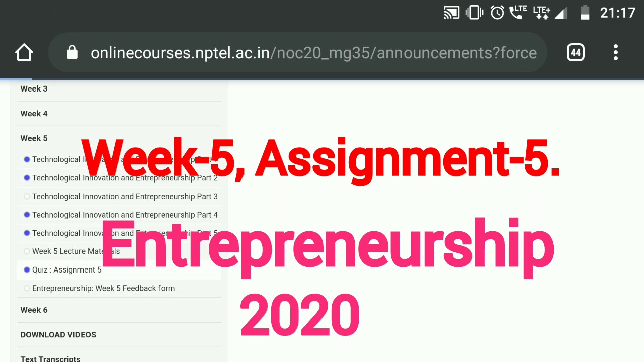 nptel entrepreneurship assignment 2020