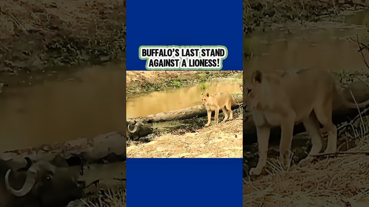 Буйвол перехитрил львицу в водопое‼️