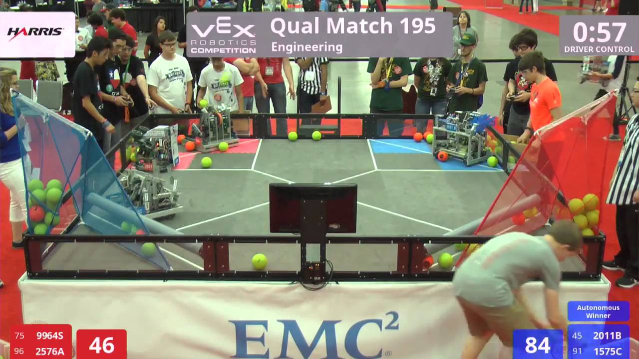 VEX Worlds 2016 - VRC High School - Engineering - Qual 195 (9964S 2576A) 93 vs 213 (2011B 1575C)