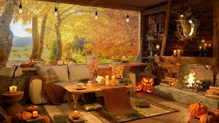 Rainy Autumn at Book Coffee Shop 4K 🍂 Smooth Piano Jazz Music for Relaxing, Studying, Sleeping