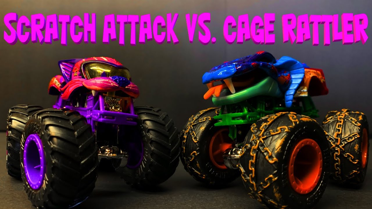 Scratch Attack Vs. Cage Rattler - Hot Wheels Monster Trucks - YouTube