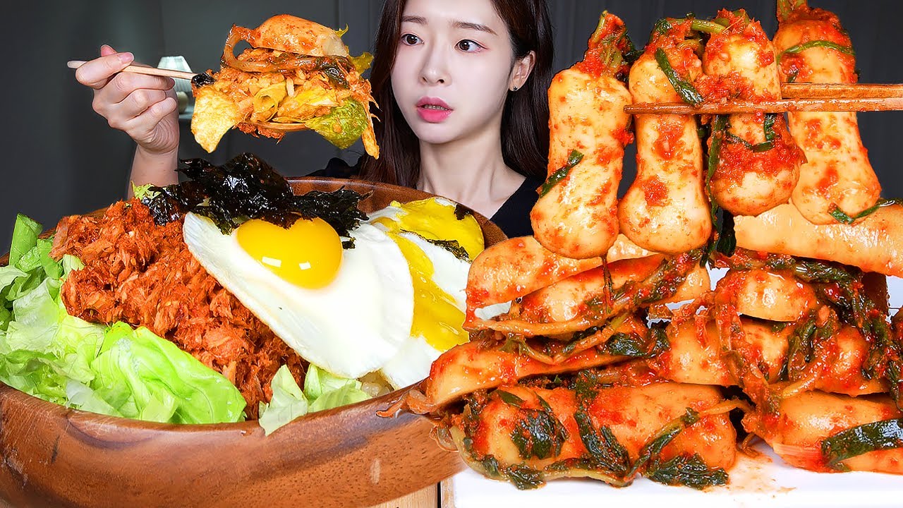 ASMR МУКБАНГ | Голодал 23 часа 😇 Пибимпап из тунца и пикантное кимчи с хвостиком