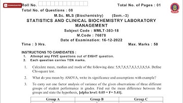 MSC 3RD SEM MLS BIOCHEMISTRY STATISTICS AND CLINICAL BIOCHEMISTRY LABORATORY DEC 2022 | PTU