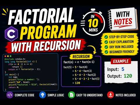 Factorial Using Recursion Made Easy | C Program with Dry Run & Notes