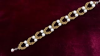 Golden Bracelet Peyote stitch DIY, How to make Beaded Bracelet Beebeecraft Guide