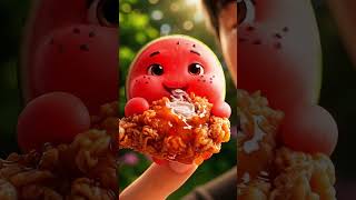 Cutest Watermelon Character Eating Korean Fried Chicken ASMR! 🍗🍉 #eatingasmr