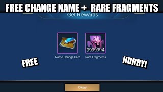FREE NAME CHANGE CARD + FREE RARE FRAGMENTS | MOBILE LEGENDS screenshot 2