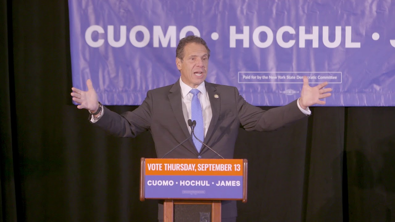 Governor Andrew Cuomo speaks to supporters in Harlem