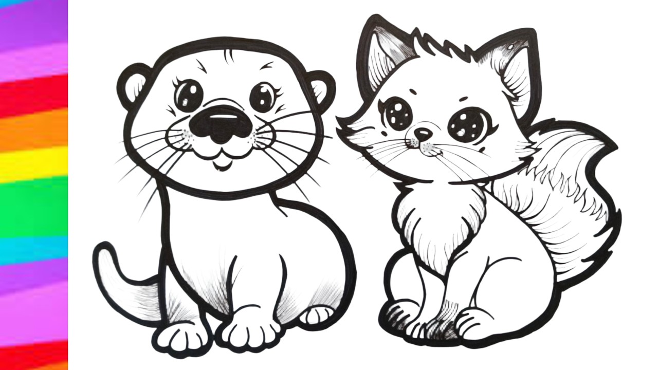 Easy Cute Otter and Fox Drawing Step by Step | Simple Cartoon Sketch Tutorial
