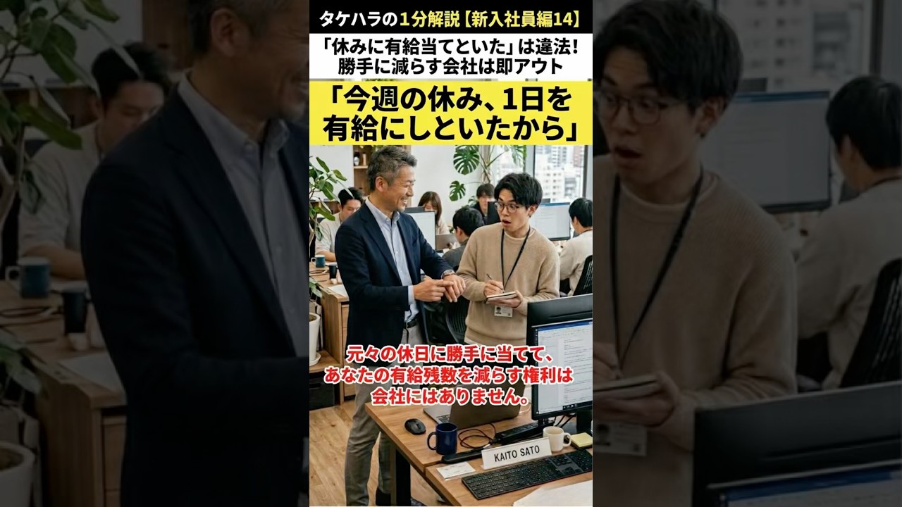 【退職代行 弁護士】「休みに有給当てといた」は違法!勝手に減らす会社は即アウト #Shorts