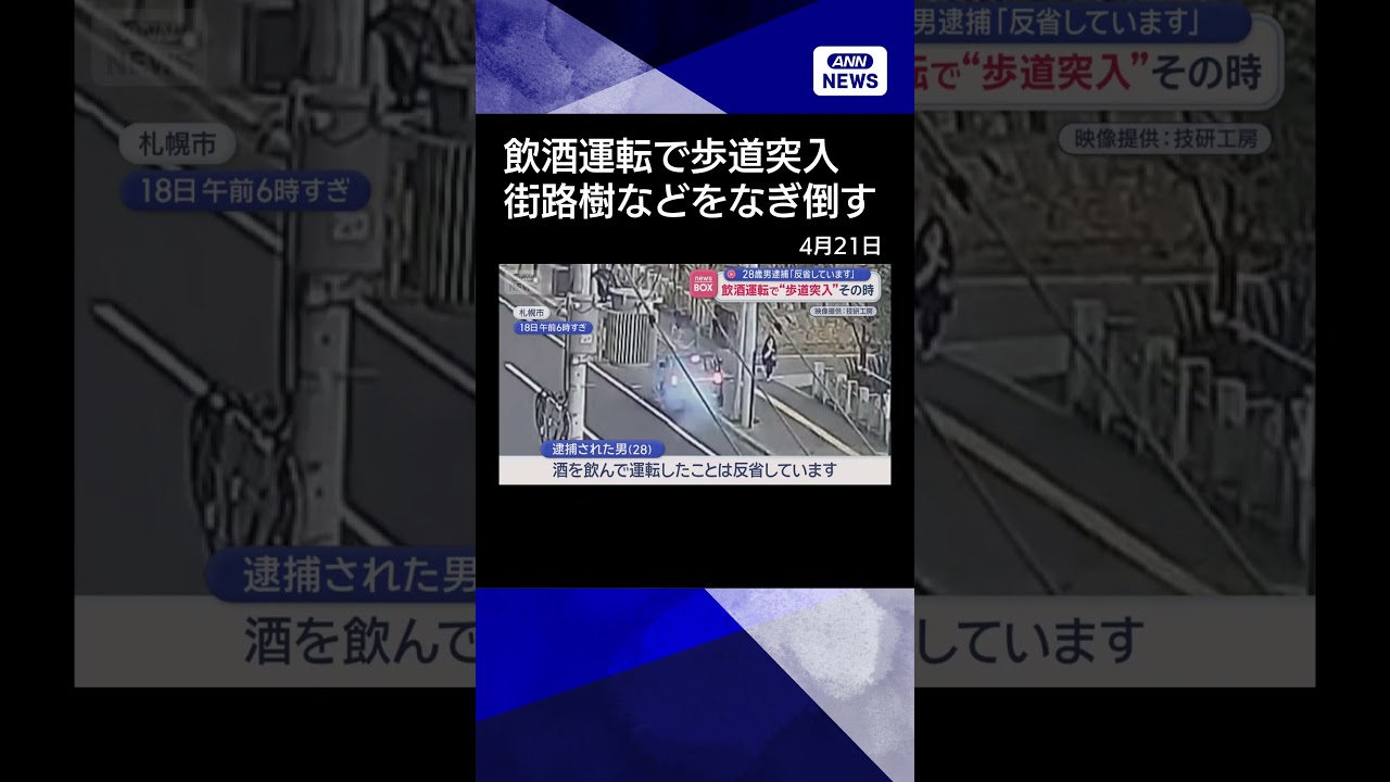 News] Footage of drunk driving man crashing into sidewalk; 28-year