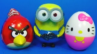 3 Surprise Eggs! Hello Kitty Minions Angry Birds Eggs Surprise Unboxing For Kids Mymilliontv