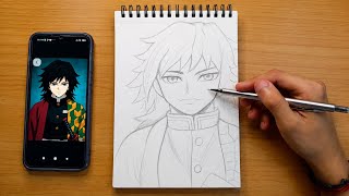 How to draw giyu tomioka 🔥 step by step tutorial 😀