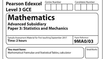 A-level Mathematics 2018 Exam Specimen Paper 3 - Statistics and Mechanics Edexcel GCE