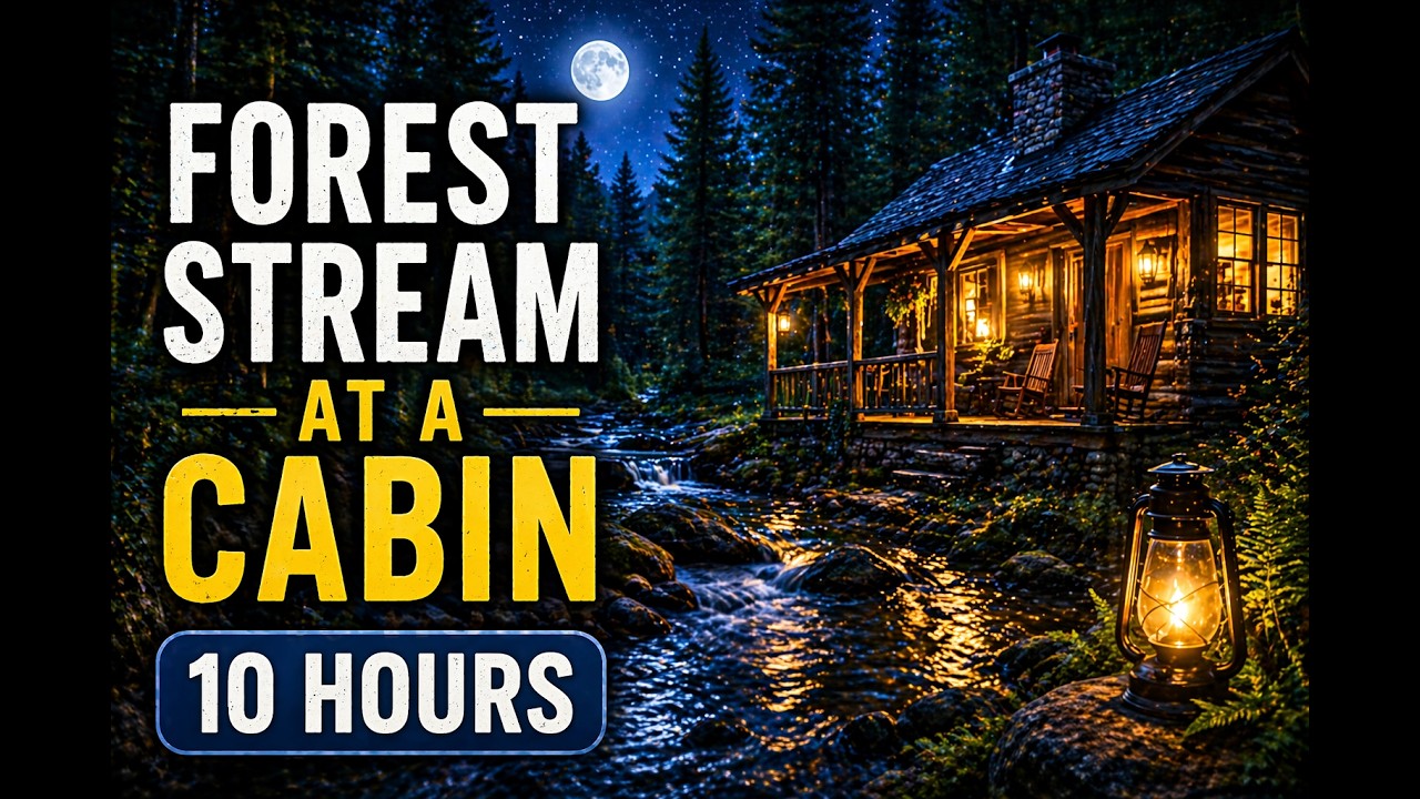 Gentle Forest Stream Beside a Cozy Cabin at Night 💧 Relaxing Water ...